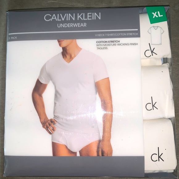 Calvin Klein 3 Pack V-neck T-Shirt cotton stretch NWT - Picture 1 of 2
